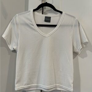 Olivia Rae White Ribbed V-Neck Tee